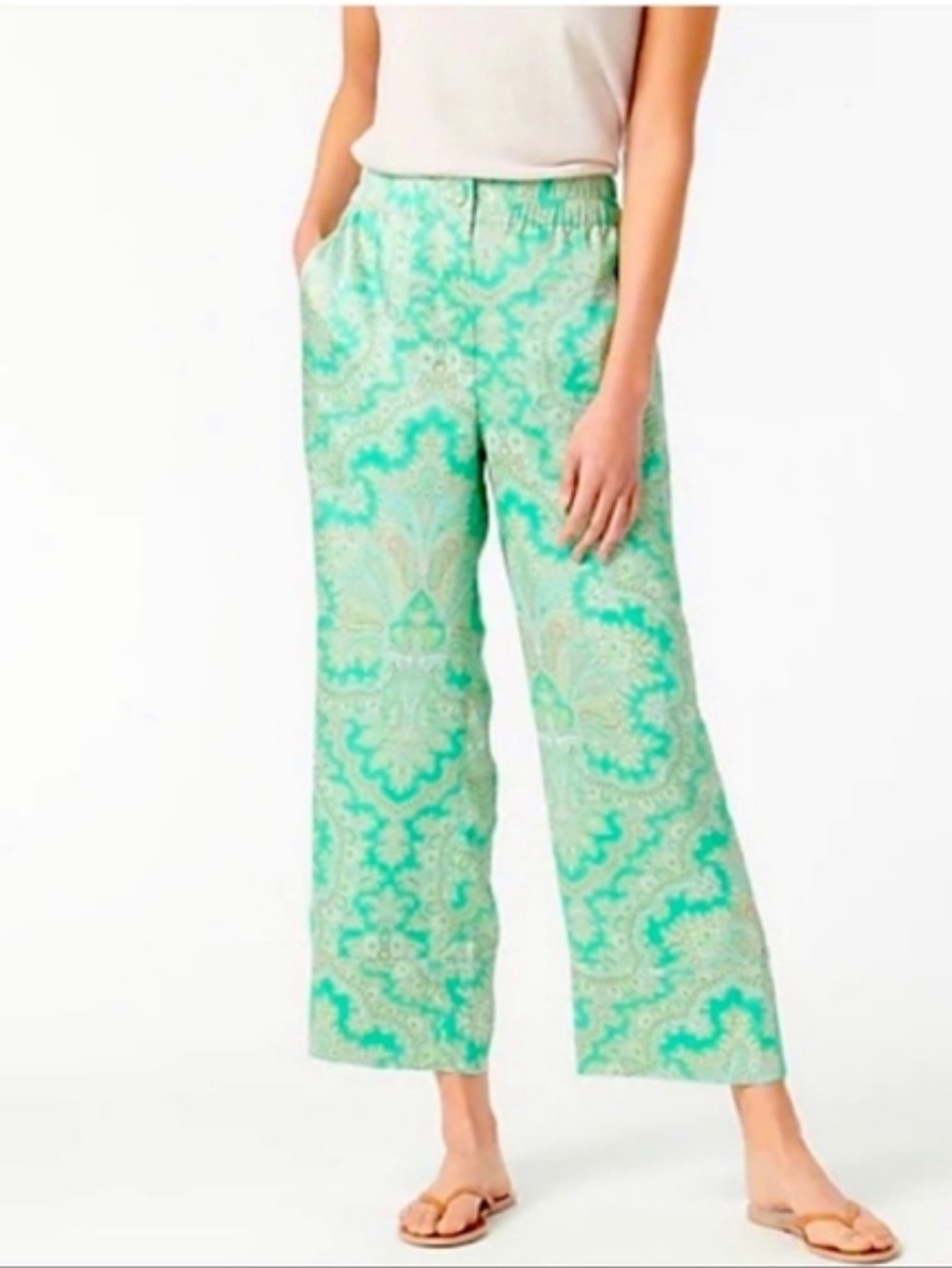 J. CREW Collection, Pull-on Crop Pant in Ratti Pendant Aqua Paisley, Size 4